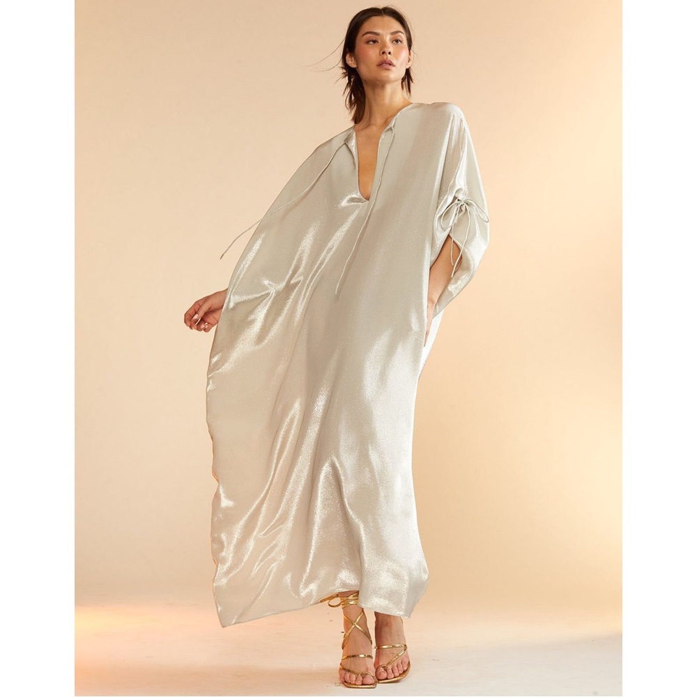 Cynthia Rowley Ivory Shimmer Midi Caftan Dress